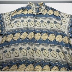 Tommy Bahama Hawaiian‎ Camp Shirt XXL 100% Silk Pineapple Blue Yellow Button
